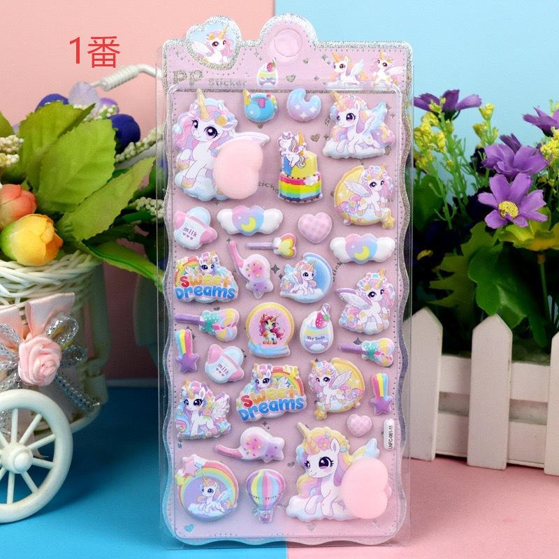 新作　一角獣　お尻シール 手帳用貼り付け 立体 泡ステッカー 子供 DIY用 貼り付け 手芸用品 贈り物　ぶくぶく