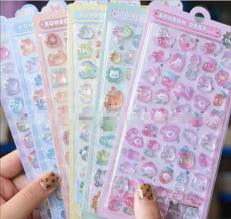 子供用 3D立体エンボスシール｜宝石風 カートゥーン 可愛い デコステッカー 女の子向け スマホ装飾 ミニイラスト