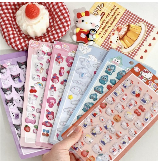ハローキティ 3D立体クリスタルステッカー｜かわいい浮き彫りデザイン スマホケース・タブレット装飾用 DIY 手帳デコ シール
