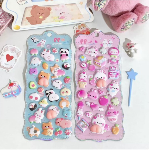 ぷにぷにおしりシール 3D立体エンボス｜うさぎ・パンダ かわいいスクイーズ風ステッカー 女の子・子供向け デコ用